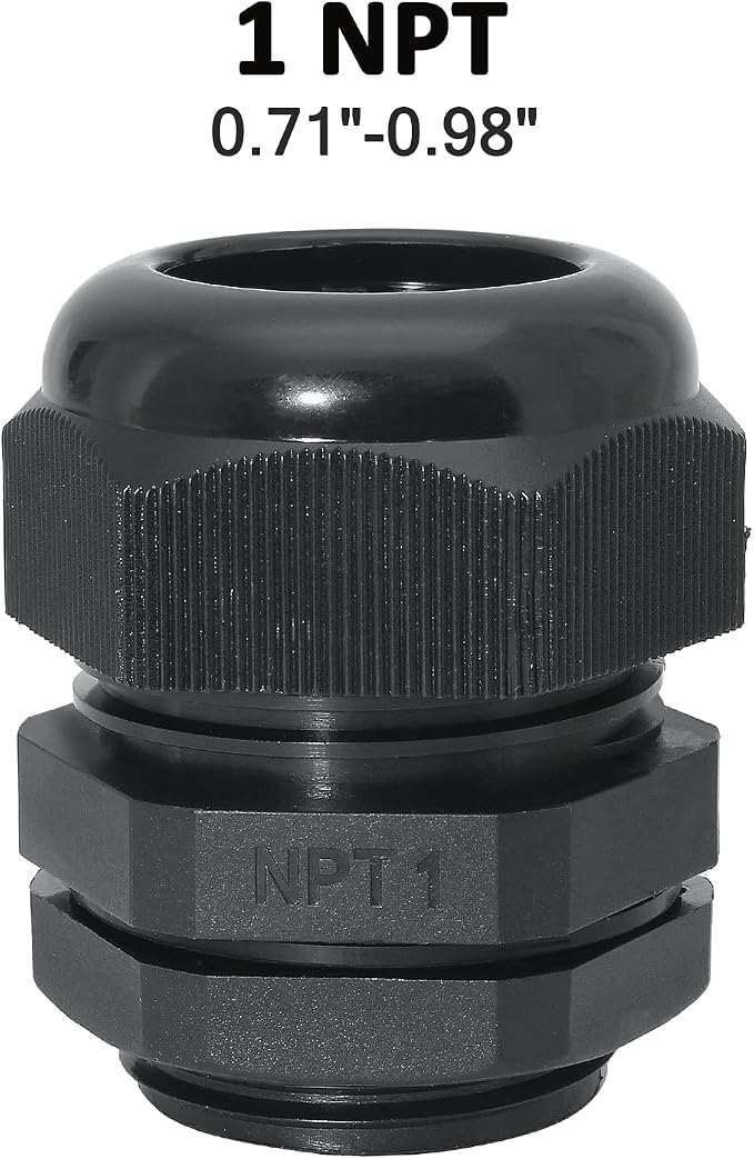 Bonsicoky 1" NPT Nylon Cable Glands, Adjustable Cord Grip, 18-25mm Cable - Image 2