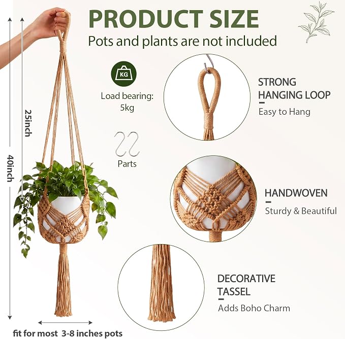 Shappy 2 Pack Boho Macrame Plant Hanger - Image 2