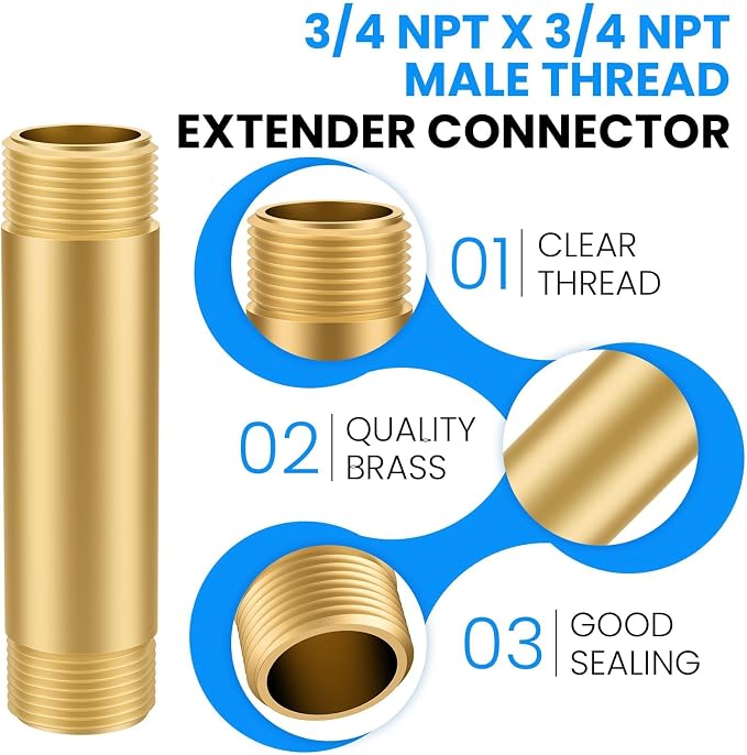 SDTC Tech Brass Pipe Fitting Long Nipple 3/4 NPT Male x 3/4 NPT Male Thread | - Image 3