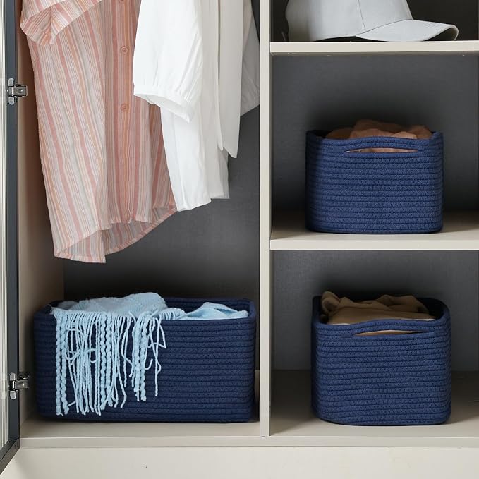 3 Pack Storage Baskets for Organizing, 13.7×9.5×6.3", Cotton Rope Basket for - Image 3