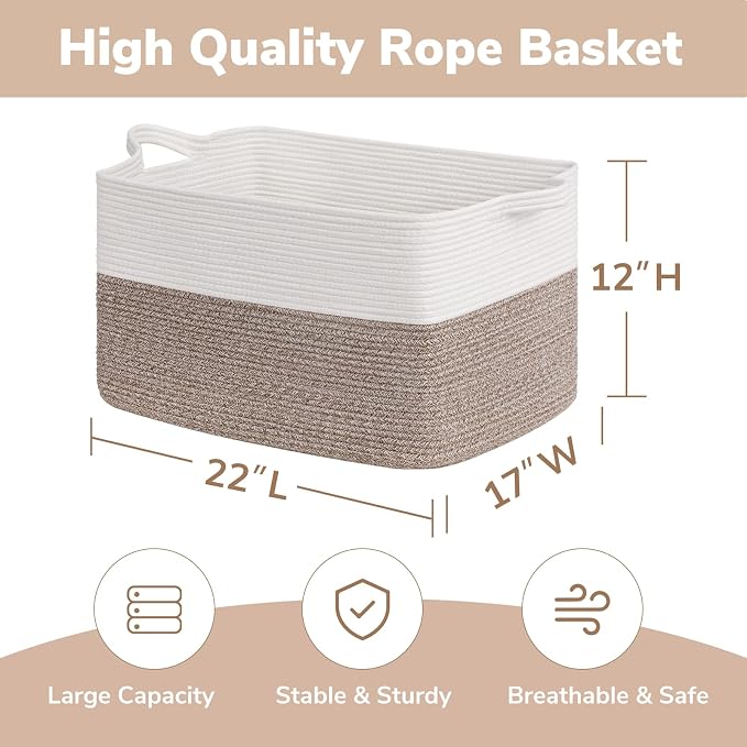 Goodpick 75L Extra Large Woven Blanket Basket, Toys & Clothes, Cotton Rope - Image 3
