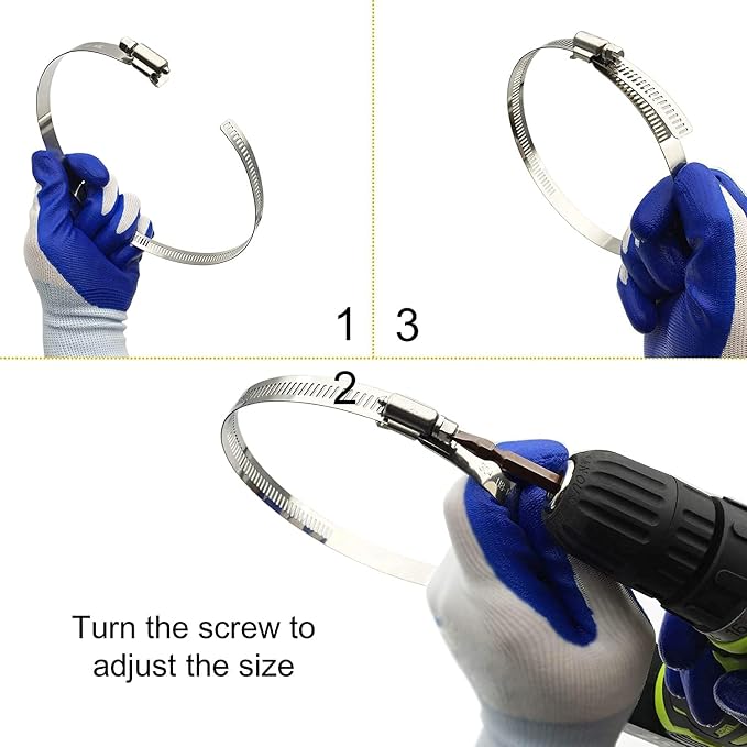 4" 5” 6" Adjustable 304 Stainless Steel Duct Clamps | Hose Clamps Assortment Kit - Image 5