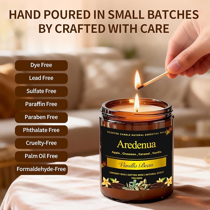Vanilla Bean Odor Eliminating Candles, 7 oz Soy Scented Candle | Eliminates 95% - Image 3