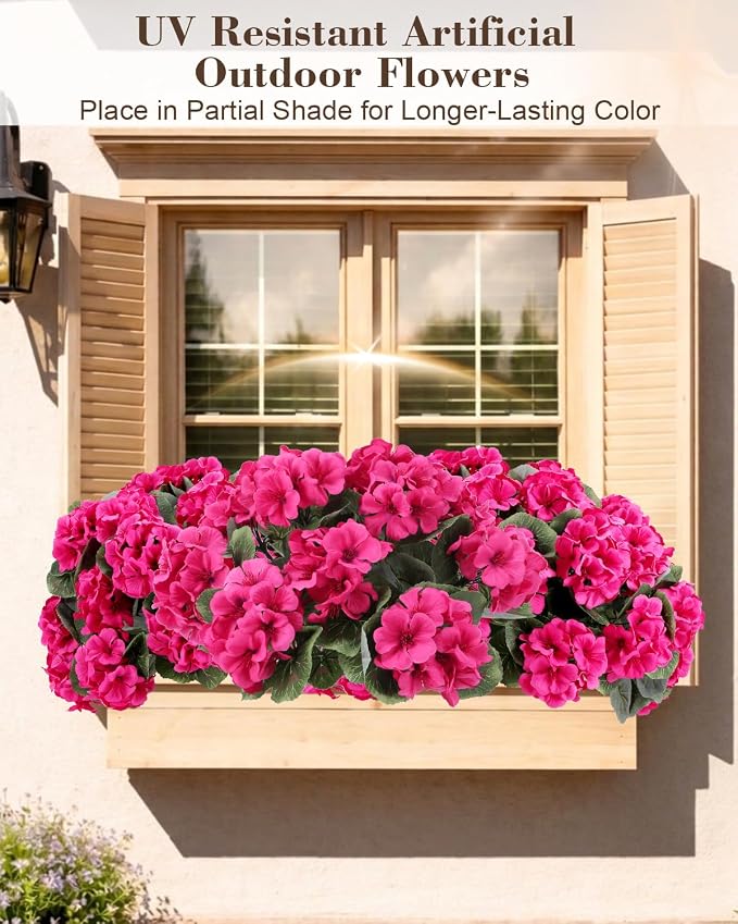 Artificial Flowers for Outdoors – 6 Bundles of UV-Resistant Artificial Geraniums - Image 3