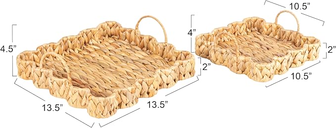 Household Essentials Woven Water Hyacinth Scalloped Square Trays - Image 2