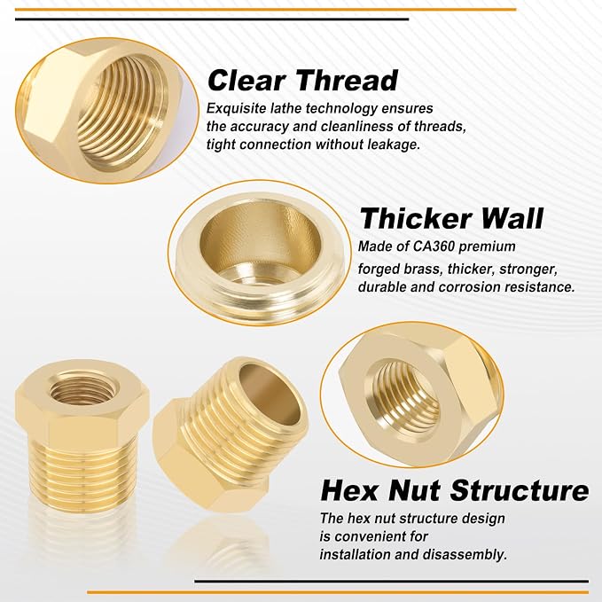 KOOTANS 4pcs Heavy Duty 1/2 NPT Male Thread to 1/4 NPT Female Thread Brass - Image 3