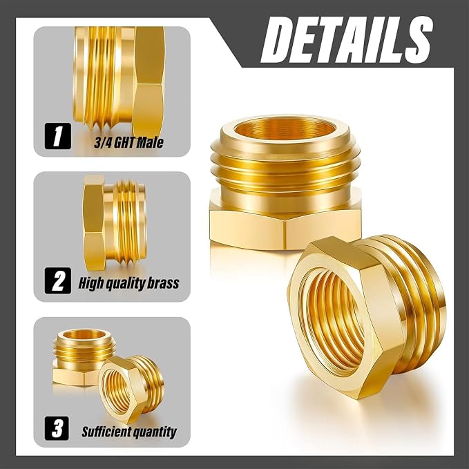 4 Pcs Garden Hose Adapter, G1/2" Thread Female to 3/4" GHT Male Hose Connector - Image 3