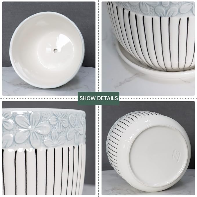 Gray Flower Pots, Texture Ceramic Plant Pots - Image 4