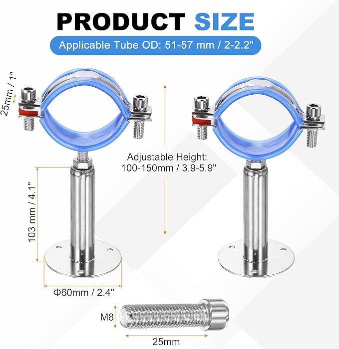 HARFINGTON 2 Set Wall Mount Ceiling Mount Pipe Supports 304 Stainless Steel - Image 2