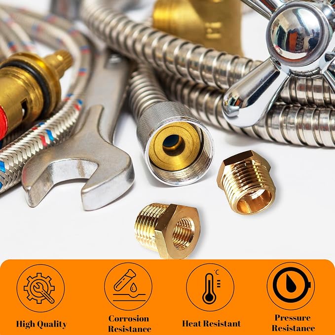 2 Pcs Brass Bushing 1/2" Male to 1/4" Female, 1/2" to 1/4" NPT Adapter Hex - Image 3