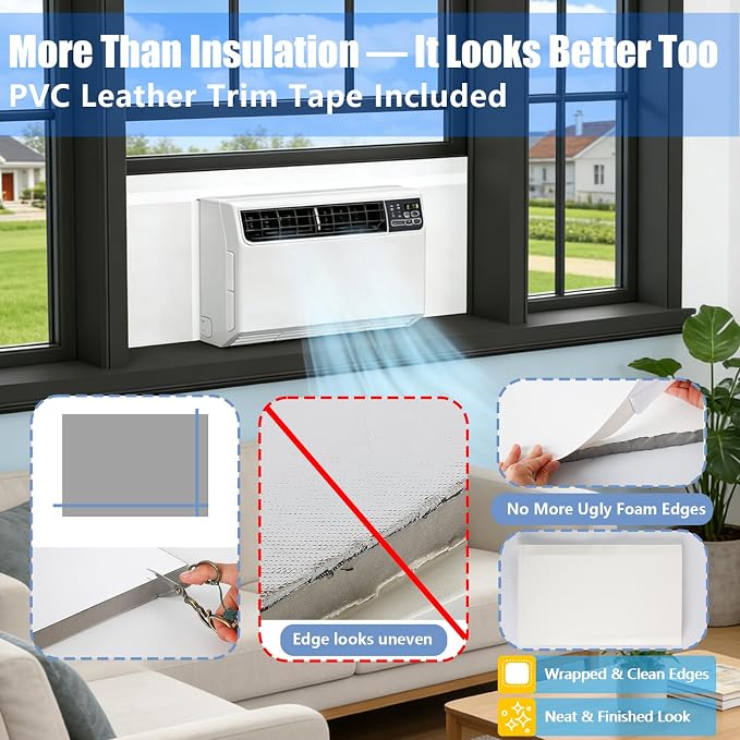 Window AC Side Panels with Aluminum Foil with Top Seal Strip | PVC Edge Trim - Image 4