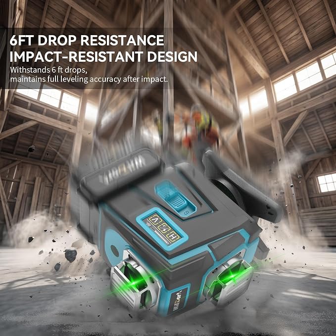 4x360°Green 16 Line Laser Level, ±4° Auto Self Leveling, 2x4800mAh 48H Runtime - Image 5