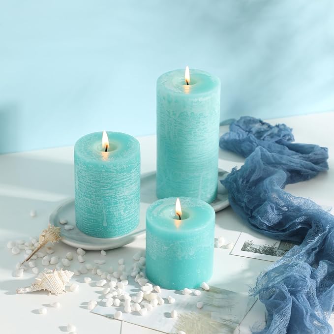 3x6 Inch Turquoise Pillar Candles Set of 3 - Image 4