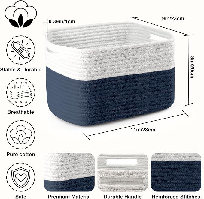 4 Pack Storage Baskets for Organizing, and Clothes, Cotton Rope Basket for - Image 2