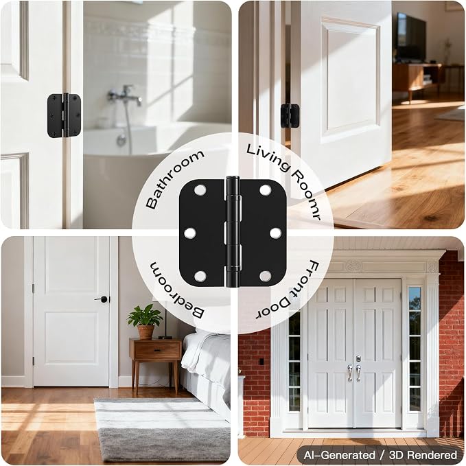 Rounded 24 Pack Black Door Hinges 3.5 Inch 5/8" Radius Ball Bearing | No-Squeak - Image 7