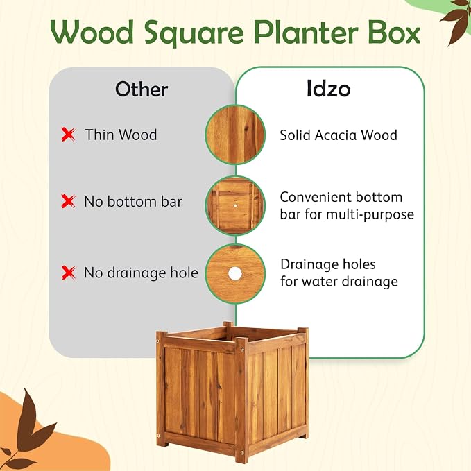 Hardwood Outdoor Flower Box, Durable Acacia Wood Flower Boxes - Image 6