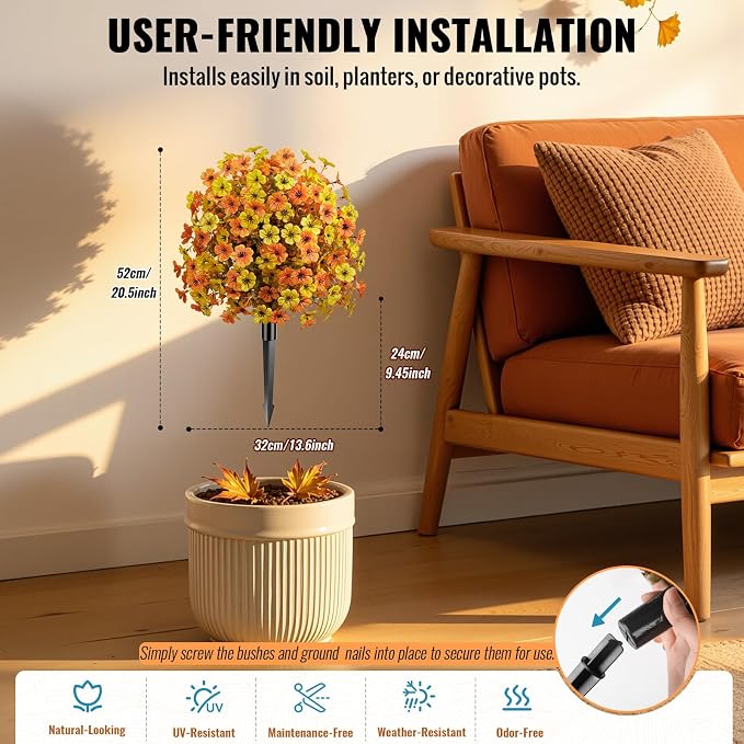 Alupssuc 4Pcs 20" UV Resistant Artificial Fall Ball Flowers - Image 2
