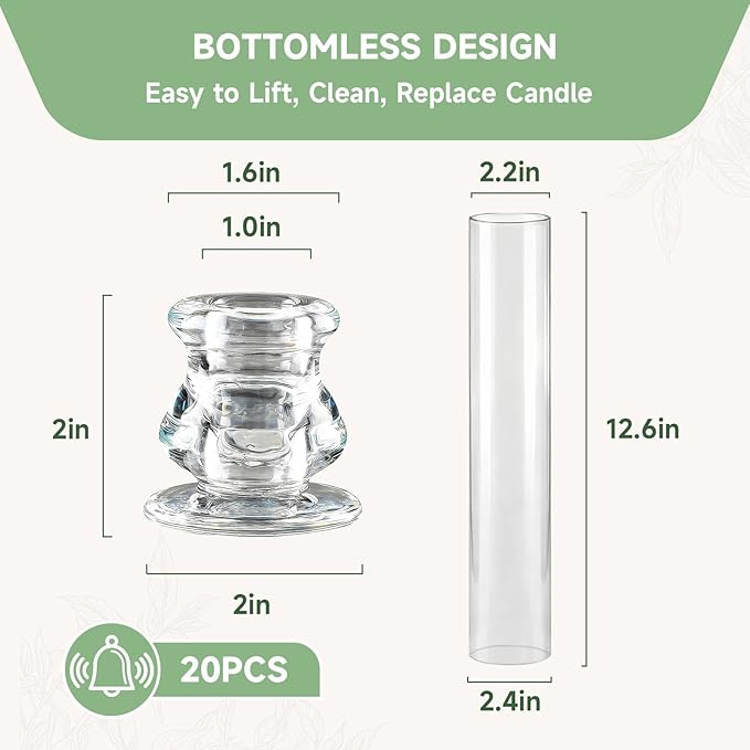 20 Pack Glass Hurricane Candle Holders 12.6" Open Ended Candlestick Tubes | - Image 2