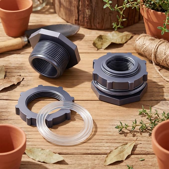 Outus 4 Pieces 1.5 Inch PVC Bulkhead Fitting, Rain Barrel Tank Adapter | - Image 7