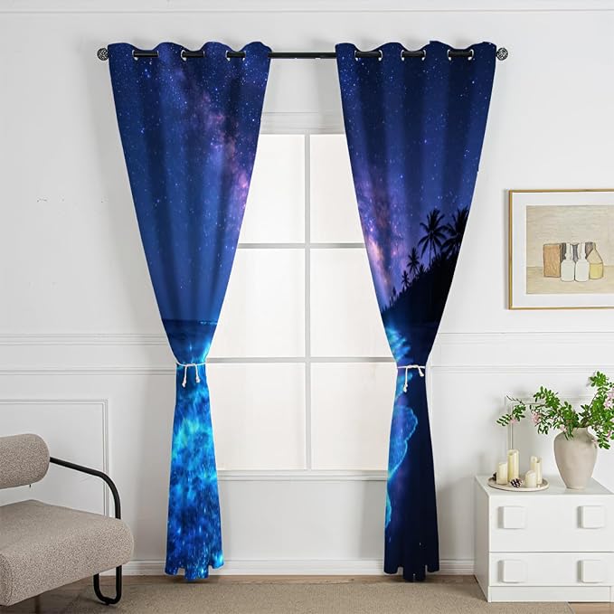 Beach Curtains for Bedroom Living Room, Fluorescent Beach Blackout Curtains - Image 2