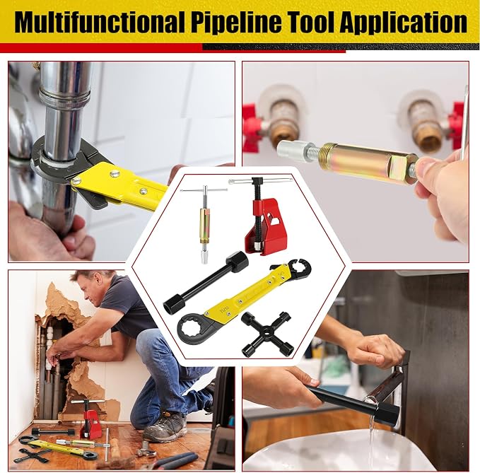 5 Pcs Angle Stop Wrench Kit Plumbing Tool, Compression Sleeve Puller - Image 7