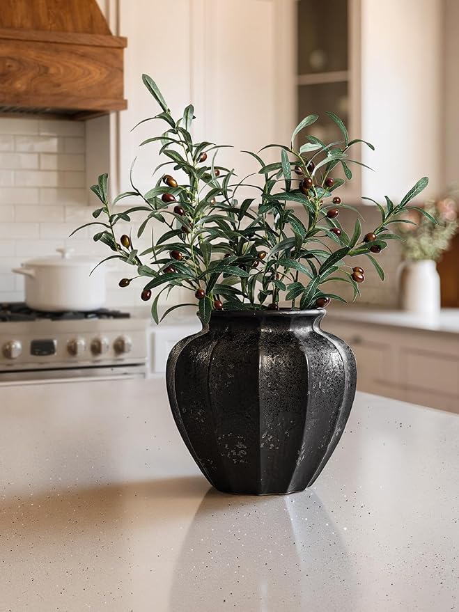 LE TAUCI 11" Ceramic Vase, Artisan Large Black Ceramic Vase - Image 5