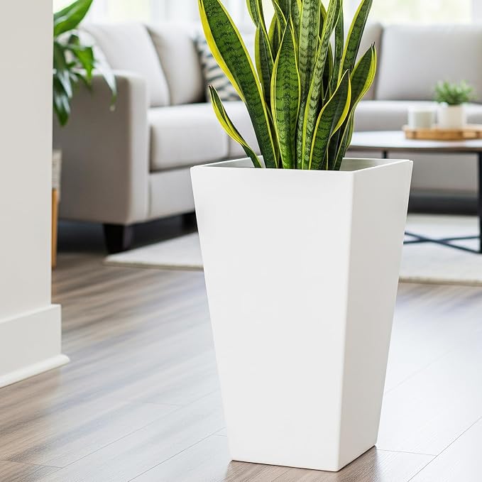 Worth Garden 20" Tall Planters Set of 2 – Large White Tapered Plastic Flower - Image 3