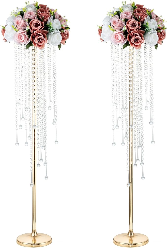 NUPTIO Wedding Centerpieces Gold Vases: 2 Pcs 39.4in Tall Crystal Flower Vase by Nuptio