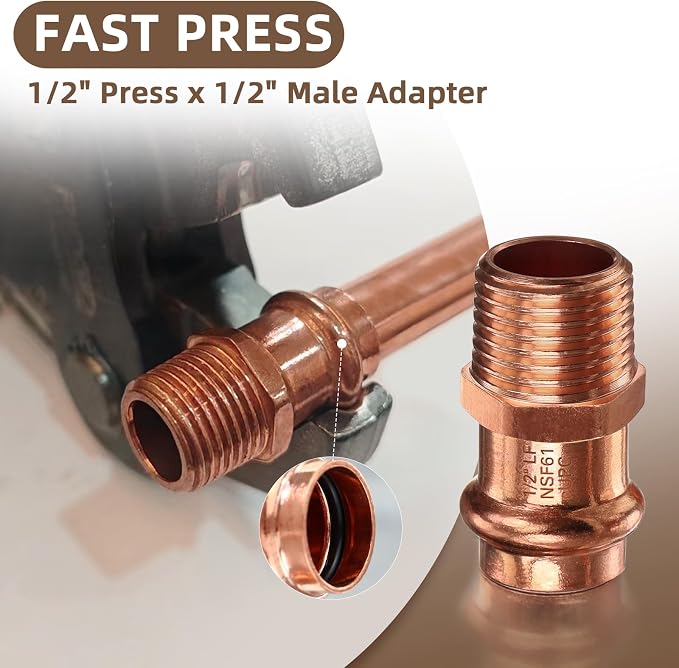 Copper Press Fittings 12pk, 1/2" Press x 1/2"NPT Copper Press Male Adapter | - Image 5