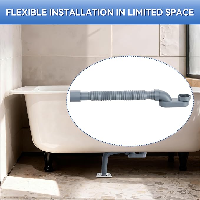 Flexible Freestanding Tub Drain Kit, Low Profile Flat P Trap - Image 6