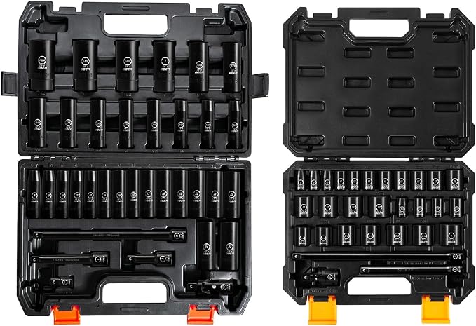 BOEN 1/2" & 3/8"Drive Deep & Shallow Impact Socket Set, 64 Piece Socket Set SAE by BOEN