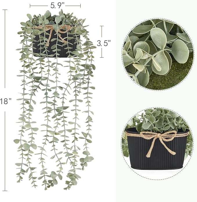 Mkono Fake Hanging Plants in Farmhouse Galvanized Pot - Image 2