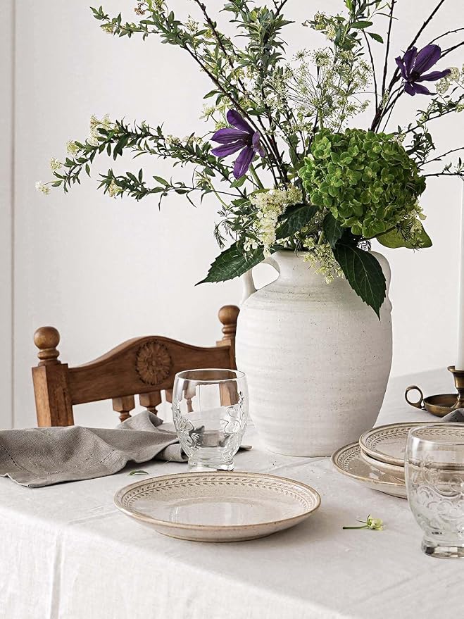 White Ceramic Vase with Handles, Farmhouse Rustic, Sandstone White | Decorative - Image 2