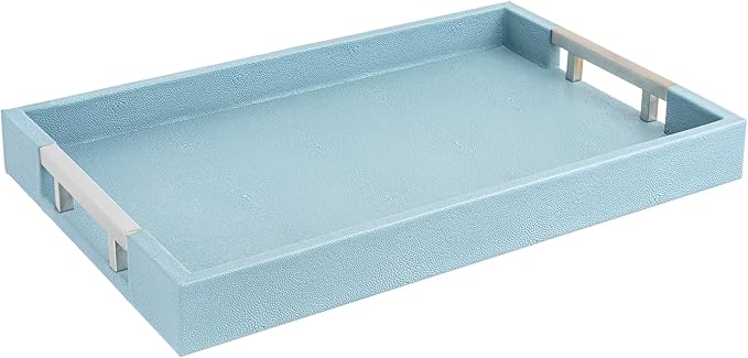 Modern 17.5"x12" Rectangle Baby Light Blue Glossy Shagreen Faux Leather by HomeRedefined
