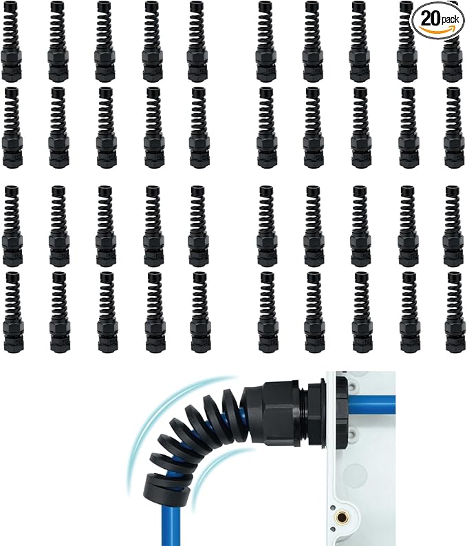 40 Pcs PG7 Cable Gland 3-6.5mm Nylon Strain Relief Spring IP68 Black PA66 | by Aandxmok