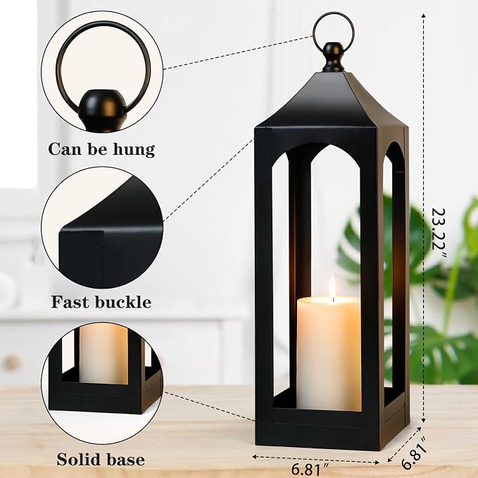 Modern Farmhouse Lantern Decor Metal Decorative Hanging Candle Lanterns | Ideal - Image 2