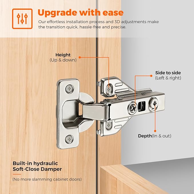 105 Degree Concealed Kitchen Cabinet Hinges, Full Overlay, 30 Packs | Soft - Image 5