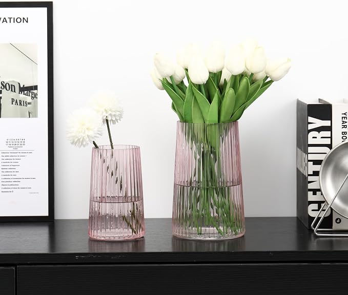 Ribbed Flower Vases Set of 2, Flower Vase - Image 3