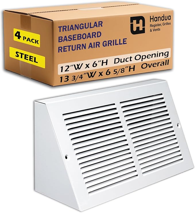 Fits 12x6 Duct Opening | Steel Triangular Baseboard Return Air Grille by Handua by Handua