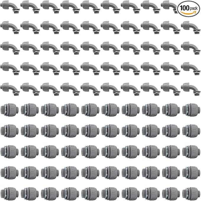 100Pcs, 1/2 Inch Liquid Tight Connector PVC Electrical Conduit Fittings by Aonlbra