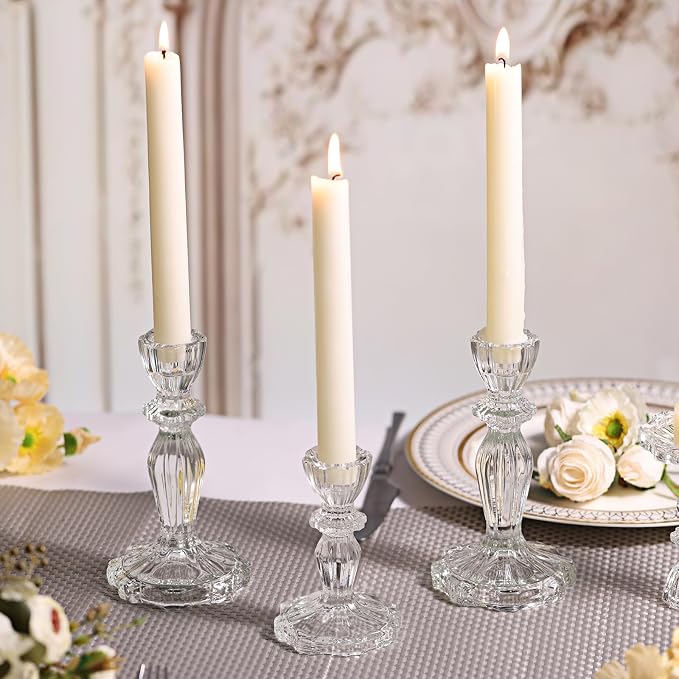 Clear Candlestick Holders Set of 6, Glass Taper Candle Holders | 4.3" H & 6.3" H - Image 2