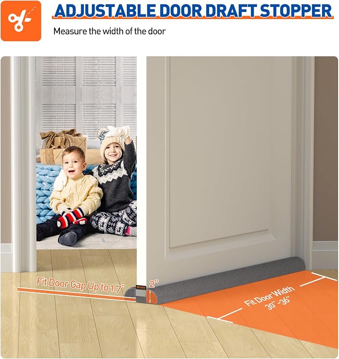 MAGZO Under Door Draft Stopper, 36 Inch Adjustable Door Gap Filler, Dust & - Image 2