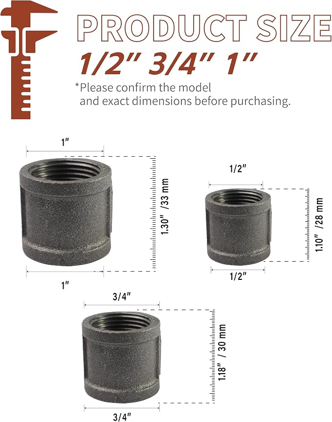 Black Cast Iron 1/2" Pipe Fitting Coupling, DIY Pipe Decor and Furniture - Image 5