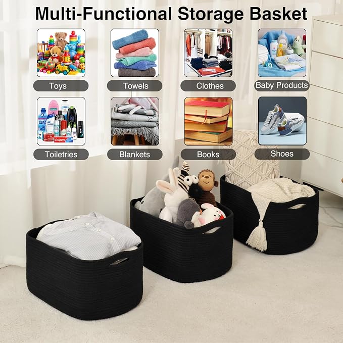 ICERZCZ Large Storage Baskets for Organizing Shelves, Woven Cotton Rope Bins - Image 4