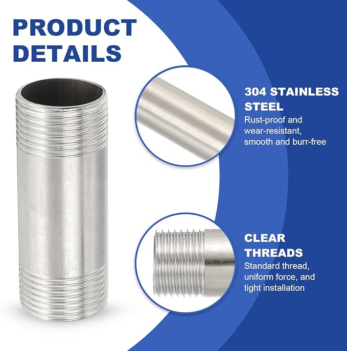 PATIKIL 304 Stainless Steel Pipe Fitting, 2 Pack 1" BSP Male x 1" BSP Male - Image 4