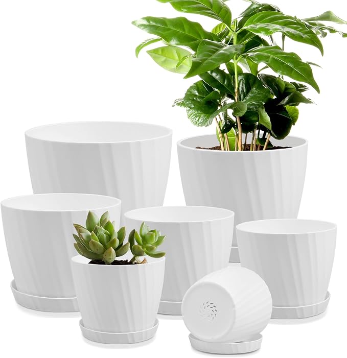 YNNICO 7 pcs Plant Pots with Drainage Holes and Saucers, Indoor Planters by AFamilyofGardenLovers