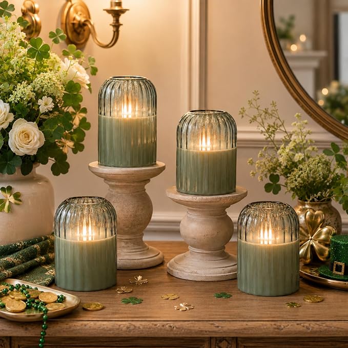 Lezonic Green Glass Flameless Candles - Image 8