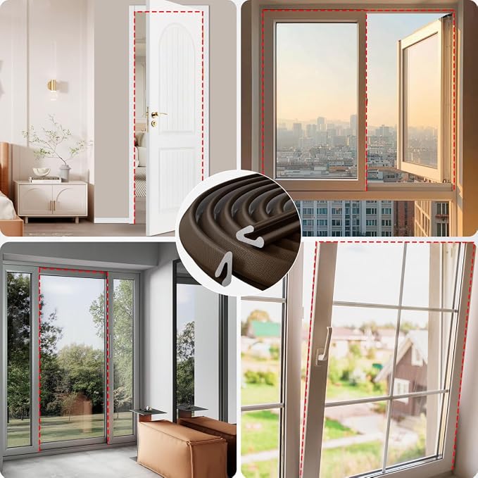V Shape Thin Foam Weather Stripping Door Frame Seal Strip 19.7FT Brown | Draft - Image 8