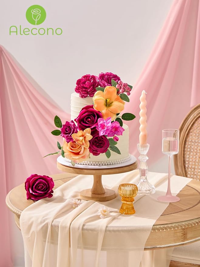 Alecono Hot Pink and Orange Silk Artificial Flowers - Image 5