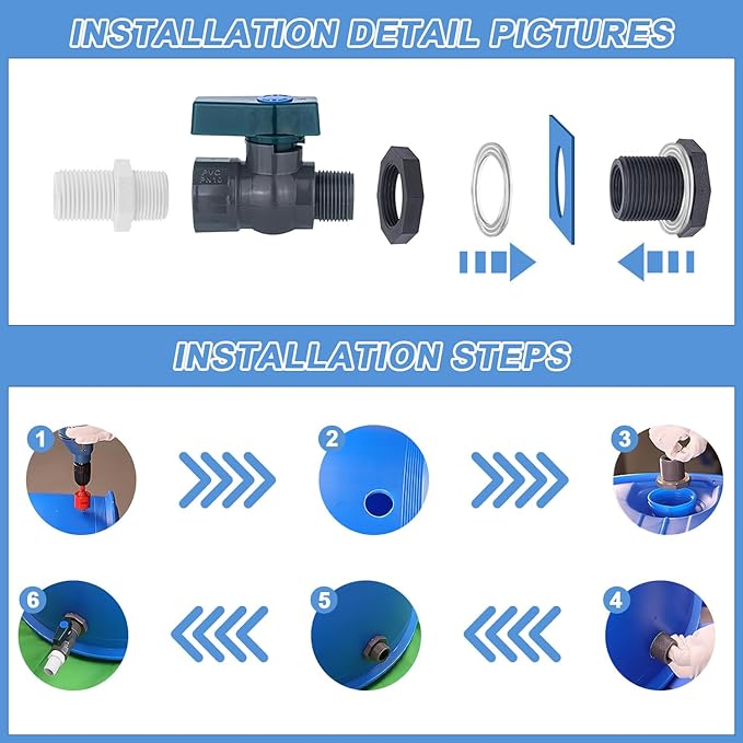 2 Pack PVC Rain Barrel Spigot Kit -3/4" Rain Barrel PVC Garden - Image 3